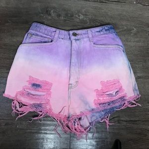 Pink and purple ombré vintage high waist shorts